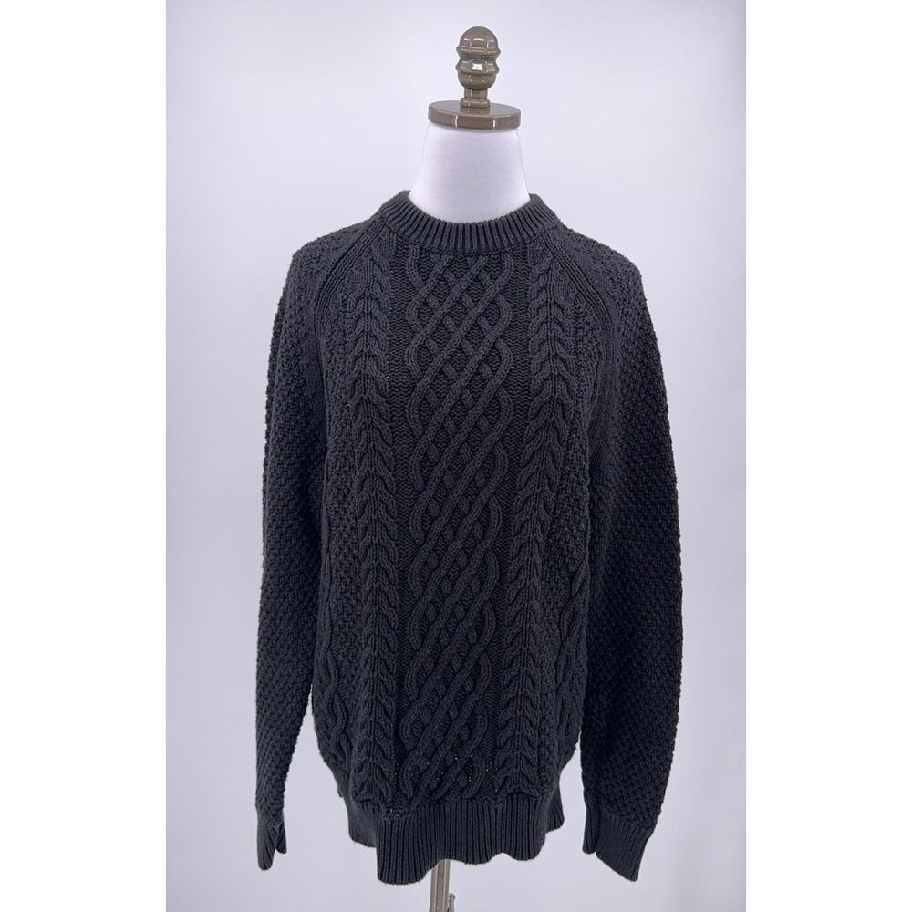 J.CREW Womens Black Cable Knit Cotton Heavyweight Crew Pullover Sweater Sz M